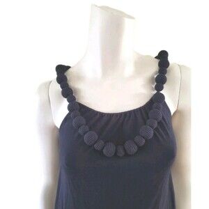 Anne Fontaine Black Sleeveless Pom Pom Collar Long Blouse Top 40 US 4 6
